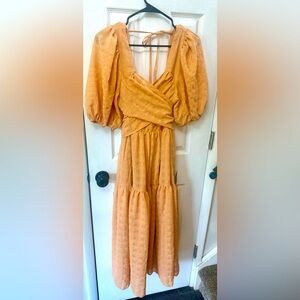 Lulus Sweet Ties Peach Seersucker Puff Sleeve Tie-Back Mini Dress, XL